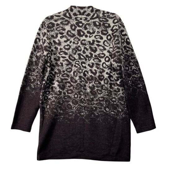 New Chico's Women's 100%Wool Knit Animal Print Ombre Open Cardigan Size 2 large - Picture 5 of 16